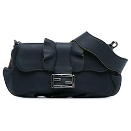 Fendi-Blue Fendi Leather Wave Baguette Crossbody Bag-Blue