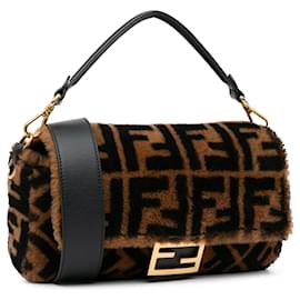 Fendi-Petit sac à main baguette en peau de mouton retournée Zucca Fendi marron-Marron