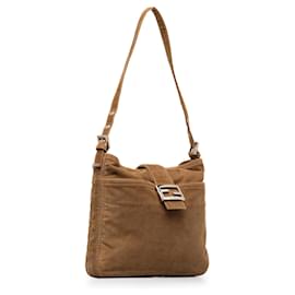 Fendi-Brown Fendi Corduroy Shoulder Bag-Brown