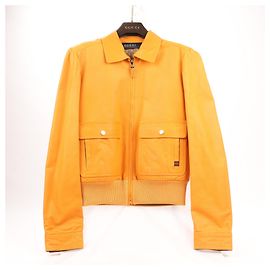 GUCCI Orange Leather Jacket, Size 44 Other