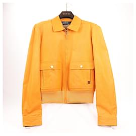 Gucci-GUCCI Orange Leather Jacket, Size 44-Other