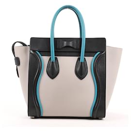 Céline-CELINE Smooth Calfskin Micro Tri-Color Luggage Handbag Turquoise-Blue