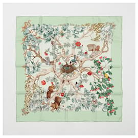 Hermès-Hermès Carré 90 "AU COEUR DES BOIS" 100% Silk Scarf-Green