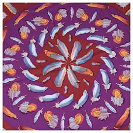 Hermès-Hermès Carré 90 "Plumes II" 100% Silk Scarf-Dark red