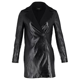 Maje-Maje Double-Breasted Coat in Black Leather-Black