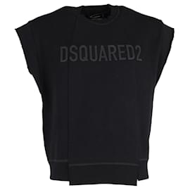 Dsquared2-Dsquared2 Uneven Short Sleeve Sweatshirt in Black Cotton-Black