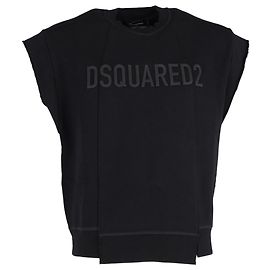Dsquared2 Ungleichmäßiges Kurzarm-Sweatshirt aus schwarzer Baumwolle Schwarz