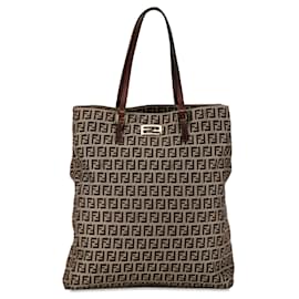 Fendi-Fendi Brown Zucchino Canvas Tote-Brown