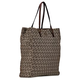 Fendi-Fendi Brown Zucchino Canvas Tote-Brown