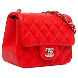 Chanel-Chanel Red Mini Square Classic Lambskin Single Flap-Red