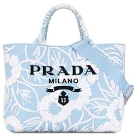 Prada-Prada Blue Canvas Logo Drill Embroidered Satchel-Blue,Other