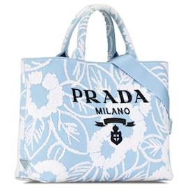 Prada-Prada Blue Canvas Logo Drill Embroidered Satchel-Blue,Other