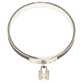 Hermès-Hermès Silver Leather Kelly Cadena Lock Bangle Bracelet-Silvery