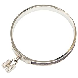 Hermès-Hermès Silver Leather Kelly Cadena Lock Bangle Bracelet-Silvery