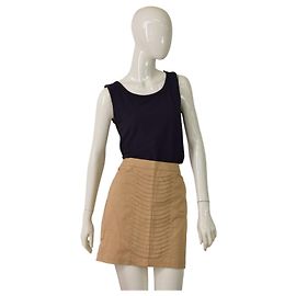 Autre Marque Willi Smith Falda Mini de Algodón Beige con Pliegues Talla 2 Beige