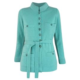 Chanel-CC Buttons Turquoise Cashmere Jacket-Turquoise