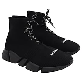 Balenciaga-Balenciaga Spead 2.0 Lace Up Sneakers in Black Polyamide-Black