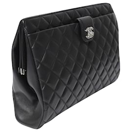 Chanel-Chanel Quilted Lambskin Timeless Frame Clutch in Black Leather-Black