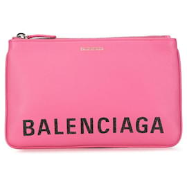 Balenciaga-Balenciaga Ville Logo Leather Clutch Bag 545773 in Great Condition-Pink