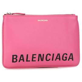 Balenciaga-Balenciaga Ville Logo Leather Clutch Bag 545773 in Great Condition-Pink