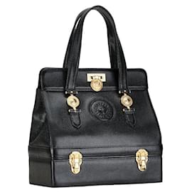 Versace-Versace Sunburst Vintage Caviar Skin Handbag Vanity Bag in Very Good Condition-Black