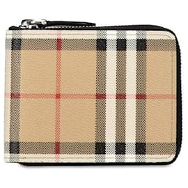 Burberry-Burberry Nova Check PVC Leather Bifold Wallet Beige in Very Good Condition-Brown