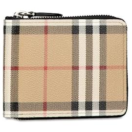 Burberry-Burberry Nova Check PVC Leather Bifold Wallet Beige in Very Good Condition-Brown