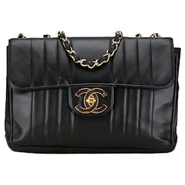 Chanel-Chanel Mademoiselle Coco Mark Double Flap Chain Shoulder Bag Black Lambskin in Very Good Condition-Black