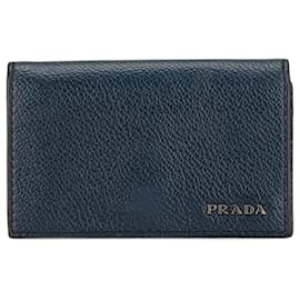 Prada-Prada Leather Card Case 2MC122 Navy Blue in Very Good Condition-Blue