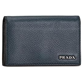 Prada-Prada Leather Card Case 2MC122 Navy Blue in Very Good Condition-Blue