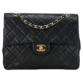 Chanel-Chanel Matelasse 25 Double Flap Chain Shoulder Bag Black Lambskin in Very Good Condition-Black