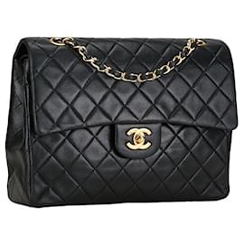 Chanel-Chanel Matelasse 25 Double Flap Chain Shoulder Bag Black Lambskin in Very Good Condition-Black