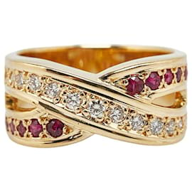 & Other Stories-LuxUness 18Bague en or k diamant rubis bague en métal en superbe-Doré