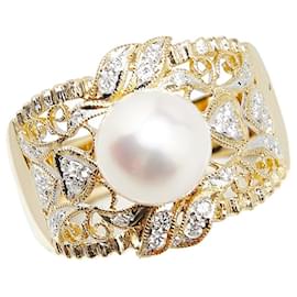 & Other Stories-K18YG Yellow Gold Akoya Pearl 8.2mm Diamond 0.18ct Ring in Excellent Condition-Golden