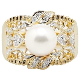 & Other Stories-K18YG Yellow Gold Akoya Pearl 8.2mm Diamond 0.18ct Ring in Excellent Condition-Golden