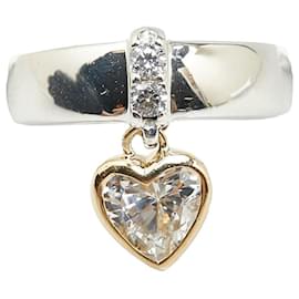 & Other Stories-STAR JEWELRY K18YG Yellow Gold SV925 Silver Cubic Zirconia Heart Charm Ring Size 7 in Pristine Condition-Golden