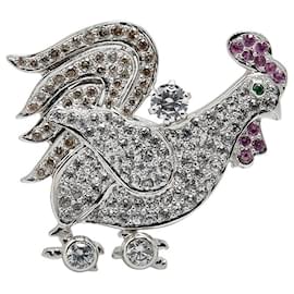 Autre Marque-LuxUness 18k Gold Diamond Chicken Brooch Metal Brooch in Excellent condition-Silvery