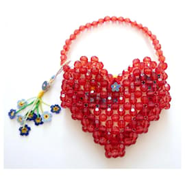 Autre Marque-Pero beaded heart mini bag-Red