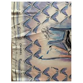 Chanel-VANITAS VANITATUM scarves all is vanity square 90 cm-Cream,Purple,Light blue