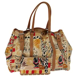 Prada-PRADA Hand Bag Canvas Beige Auth bs14687-Beige