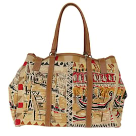 Prada-PRADA Hand Bag Canvas Beige Auth bs14687-Beige
