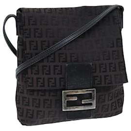 Fendi-FENDI Zucchino Canvas Mamma Baguette Shoulder Bag Black Auth 74484-Black