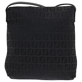 Fendi-FENDI Zucchino Canvas Mamma Baguette Shoulder Bag Black Auth 74484-Black