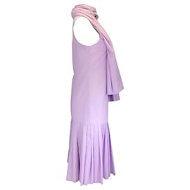 Autre Marque-Aalto Lilac Pleated Scarf Neck Sleeveless Cotton Midi Dress-Purple
