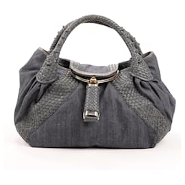 Fendi-Fendi Blue Denim and Leather Spy Handbag 8BR511-Blue