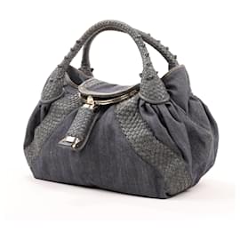 Fendi-Fendi Blue Denim and Leather Spy Handbag 8BR511-Blue