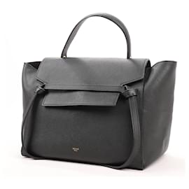 Céline-Celine Belt Bag Mini Leather 2way Handbag in Black-Black