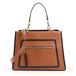 Fendi-FENDI Runaway Leather 2way handbag Brown 8BH344-Brown