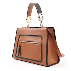 Fendi-FENDI Runaway Leather 2way handbag Brown 8BH344-Brown