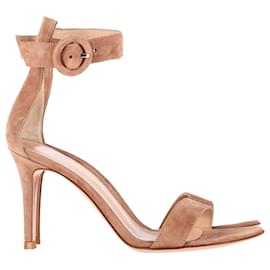 Gianvito Rossi-GIANVITO ROSSI PORTOFINO 85 Sandals in Brown Suede-Brown,Red